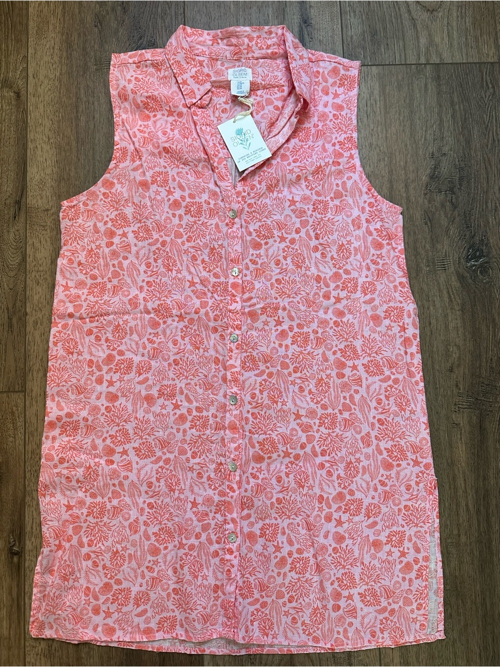 NWT! Sigrid Olsen 100% LINEN Shirt Dress, Coastal, Beach, Seashells, Medium